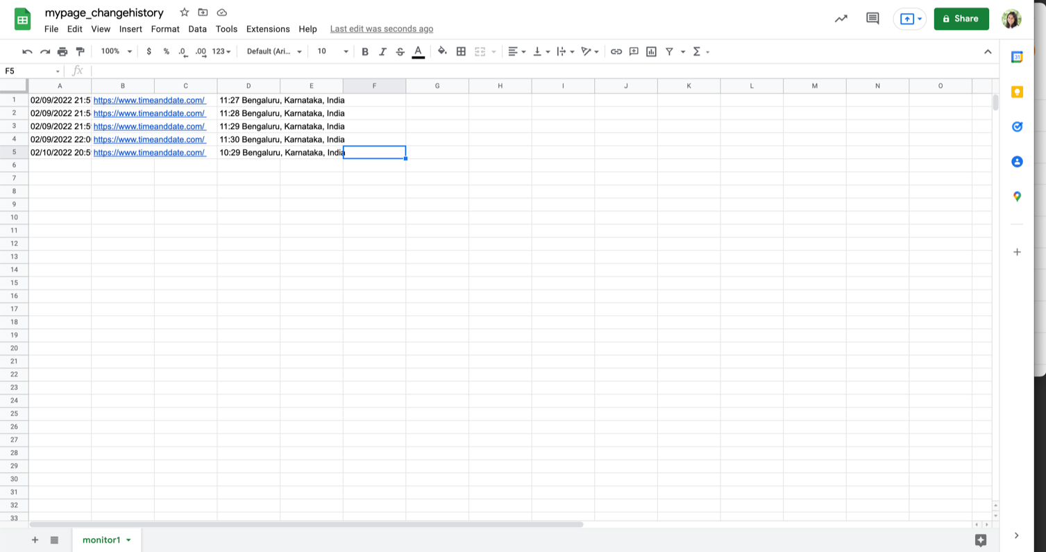 Change history in Google Sheet