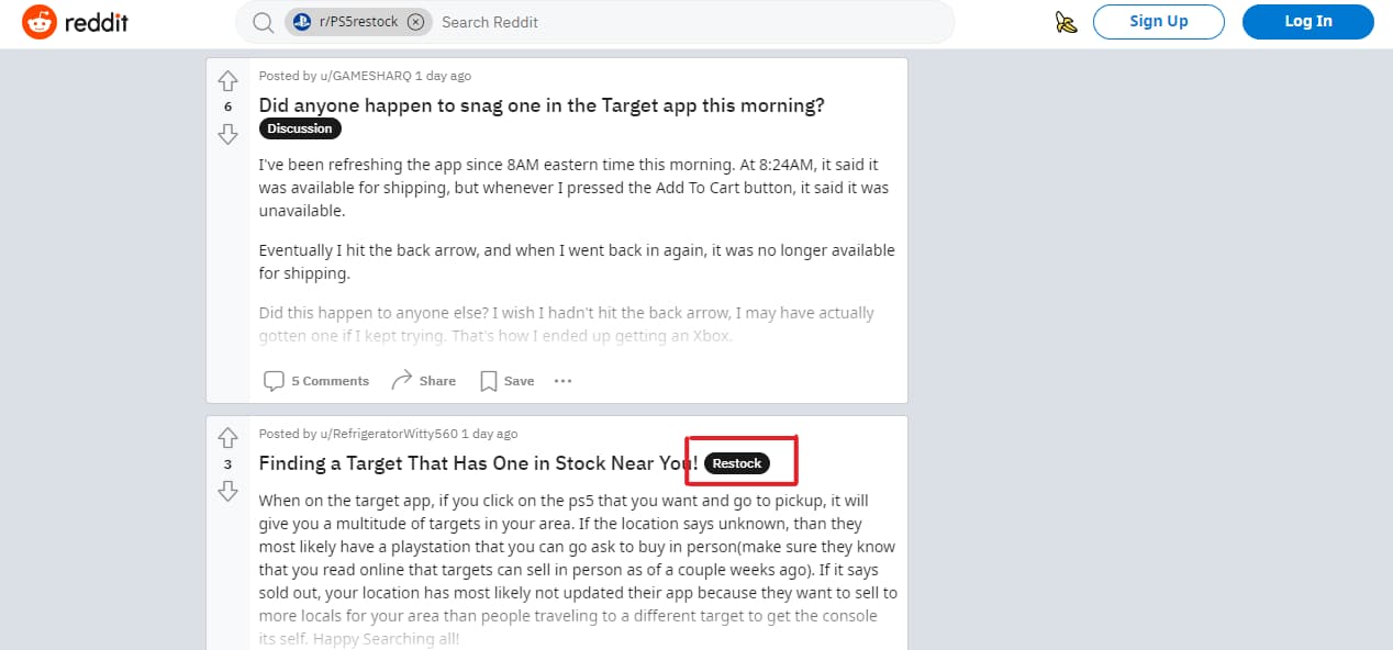 Track PS5 restock alerts on reddit