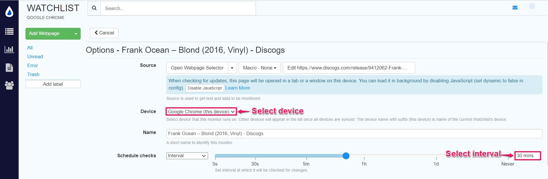 Configure price tracking