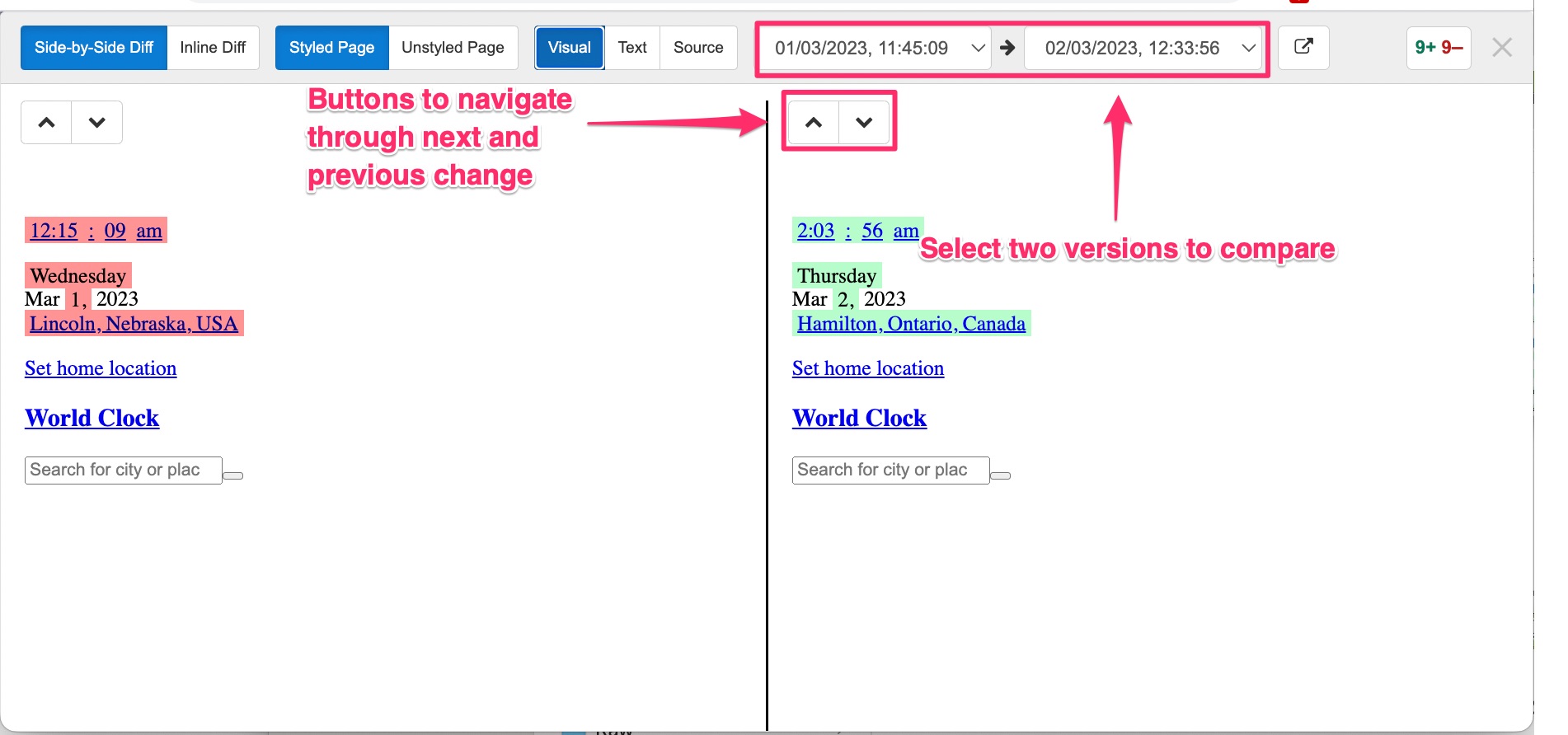 side by side comparison of two versions of a page