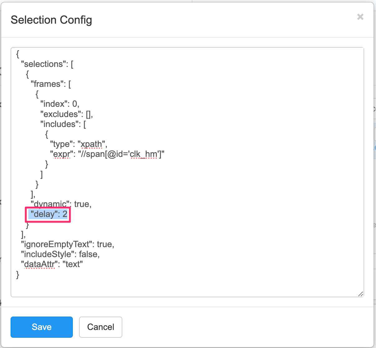 Config with delay highlighted]