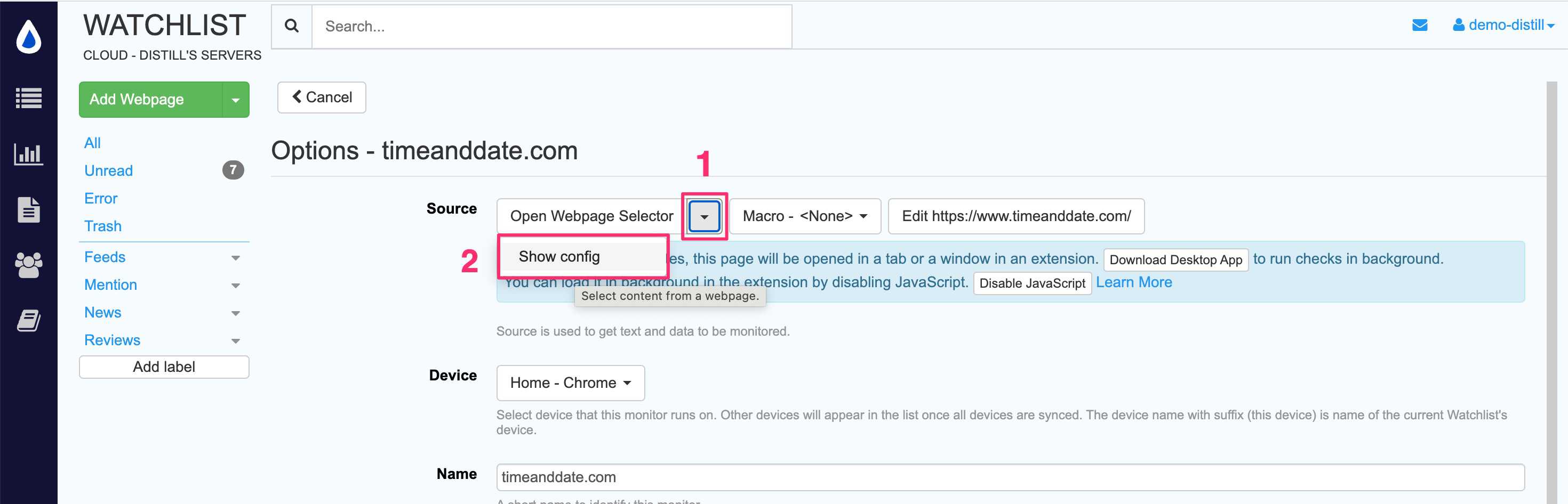 Button to view config of a Monitor