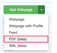 list with options to monitor different types of pages