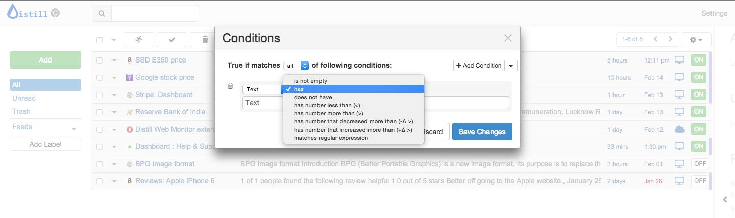 Conditions - Distill Web Monitor