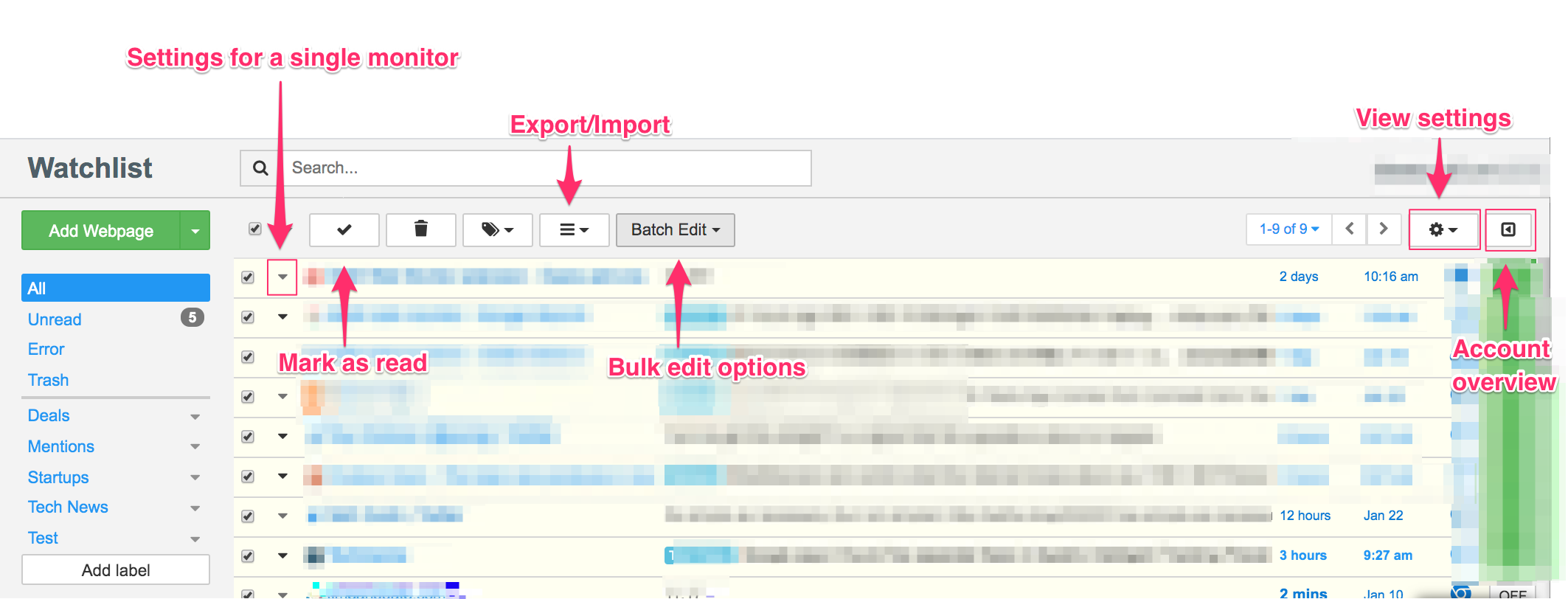 Actions in Watchlist